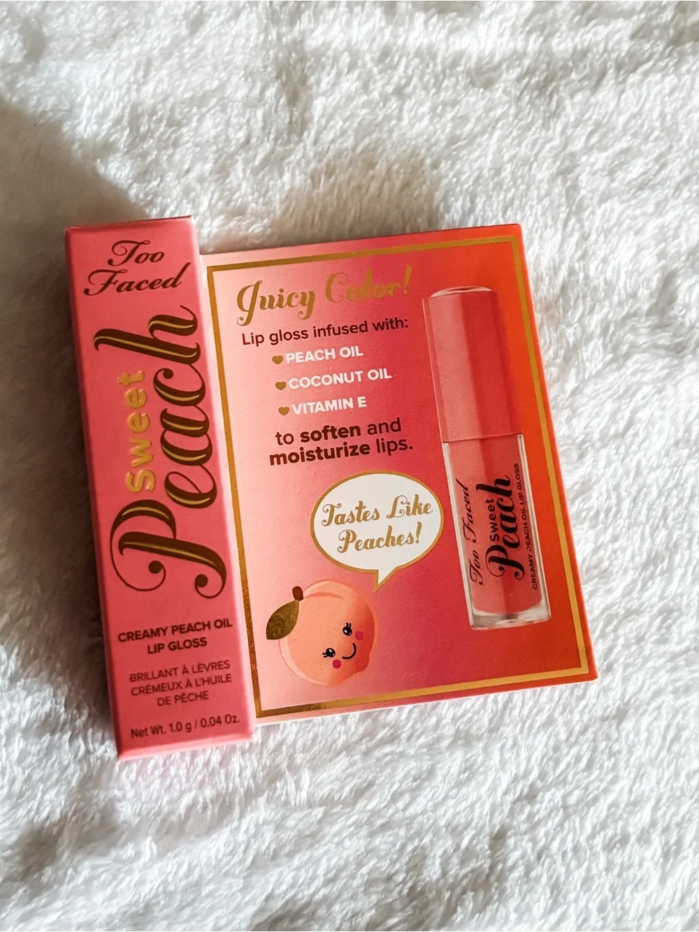 NIB! Too Faced Sweet Peach Creamy Peach Oil Lip Gloss - 0.4oz